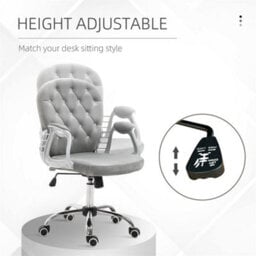 Grey Office Chair Luxury Velour Diamond Tufted Padded Ergonomic  Swivel - thumbnail 3