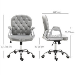 Grey Office Chair Luxury Velour Diamond Tufted Padded Ergonomic  Swivel - thumbnail 2