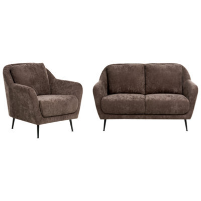 Beliani Living Room Set 3 Seater Eiby Chenille Dark Brown - image 1