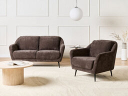 Beliani Living Room Set 3 Seater Eiby Chenille Dark Brown - thumbnail 2