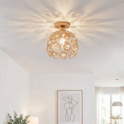 Komore Gloss Gold Iron & Crystal Semicircular Ceiling Light - thumbnail 5