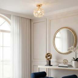 Komore Gloss Gold Iron & Crystal Semicircular Ceiling Light - thumbnail 3