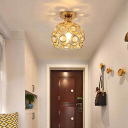 Komore Gloss Gold Iron & Crystal Semicircular Ceiling Light - thumbnail 2