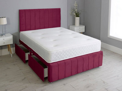 Comfy Deluxe 2Ft6 Ibex Maroon Plush Divan Bed Set 2 Drawers Left Side - image 1