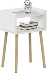 Modern White Wooden Nightstand Tall Bedside Table With Pinewood Legs And Open Shelf Slim Side Table H60 X L40 X W30Cm - thumbnail 1