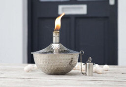 Silver Outdoor Oil Lamp - Garden Fire Bowl - Citronella Lamp - Patio Lighting Garden Lantern - Garden Lighting