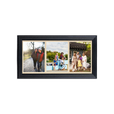 AK Frames 16X8 Black Classic Multi Photo Frame With Ivory Mount - Holds 3 Apertures (3X) 7X5 Photos - image 1