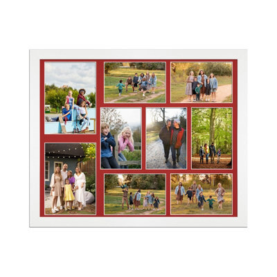 AK Frames 20X16 White Modern Multi Photo Frame With Crimson Mount - Holds 9 Apertures (2X) 7X5, (7X) 6X4 Photos - image 1
