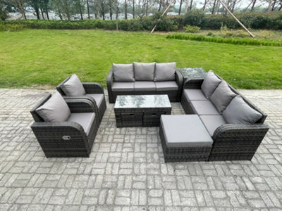 Fimous 11 Seater Wicker Pe Rattan Sofa Set Outdoor Patio Garden Furniture With 2 Reclining Chairs Coffee Table Side Table - image 1