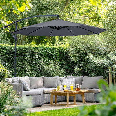 Rinse Bathrooms Grey Patio Parasol Cantilever Hanging Garden Beach Banana Umbrella Uv Protection 3M - image 1