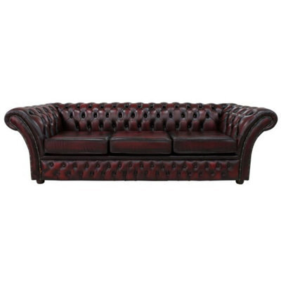 Chesterfield 4 Seater Antique Oxblood Red Leather Sofa In Balmoral Style - image 1