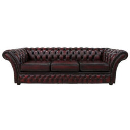 Chesterfield 4 Seater Antique Oxblood Red Leather Sofa In Balmoral Style - thumbnail 1