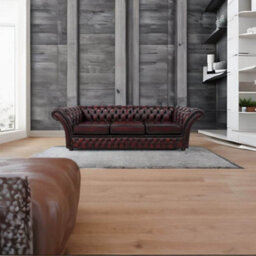 Chesterfield 4 Seater Antique Oxblood Red Leather Sofa In Balmoral Style - thumbnail 3