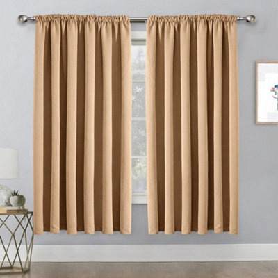 Bedlooms Beige Thermal Insulated Blackout Pencil Pleat Standard Window Curtain (Pair) 66 X 54 Inches With Tie Backs Two - image 1
