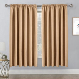 Bedlooms Beige Thermal Insulated Blackout Pencil Pleat Standard Window Curtain (Pair) 66 X 54 Inches With Tie Backs Two - thumbnail 1