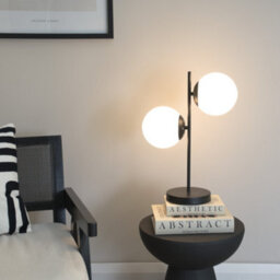 Valuelights Jas Black 2 Way Table Lamp With White Frosted Glass Globe Shades