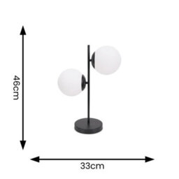 Valuelights Jas Black 2 Way Table Lamp With White Frosted Glass Globe Shades - thumbnail 4