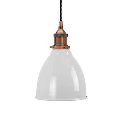 Pale Grey Classic Small Pantry Metal Painted Dome Pendant Light With Antique Copper Lamp Holder And Black Twisted Cable - Se Home