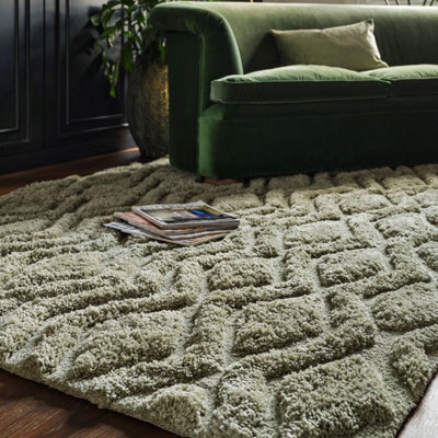 Green Modern Shaggy Geometric Easy To Clean Living Room And Bedroom-200Cm X 290Cm - image 1