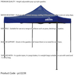 Loops Durable 3X3M Blue Pop-Up Gazebo With Water-Resistant Canopy For Outdoor Events - thumbnail 2