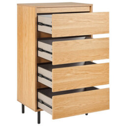 Wyld And Coco Four-Drawer Chest In Light Brown With Black Metal Legs - Compact 60 X 40 X 104 Cm - thumbnail 5