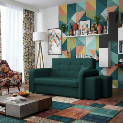 Viva Home Ii Sofa Bed With 2 Ottomans For Living Room Chipboard Polyurethane Foam Metal Legs 158Cm Wide Green Right - image 1