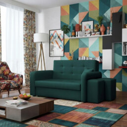 Viva Home Ii Sofa Bed With 2 Ottomans For Living Room Chipboard Polyurethane Foam Metal Legs 158Cm Wide Green Right - thumbnail 1