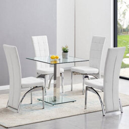 Furniture in Fashion Hartley Clear Glass Dining Table With 4 Ravenna White Chairs - thumbnail 1