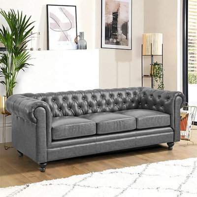 Furniture in Fashion Hertford Chesterfield Faux Leather 3 Seater Sofa In Vintage Grey - image 1