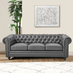 Furniture in Fashion Hertford Chesterfield Faux Leather 3 Seater Sofa In Vintage Grey - thumbnail 3