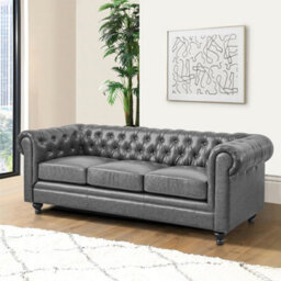 Furniture in Fashion Hertford Chesterfield Faux Leather 3 Seater Sofa In Vintage Grey - thumbnail 2