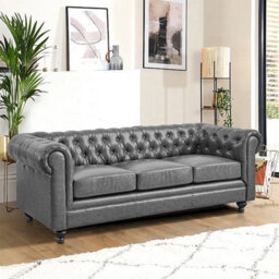 Furniture in Fashion Hertford Chesterfield Faux Leather 3 Seater Sofa In Vintage Grey - thumbnail 1