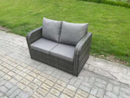 Fimous Wicker Pe Rattan Garden Dining Set Outdoor Furniture Sofa With Rectangular Dining Table Big Footstool Side Table - thumbnail 5
