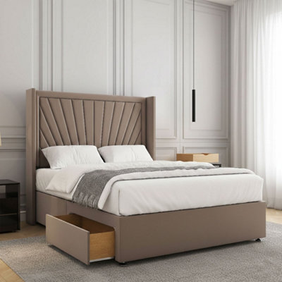 REGIONAL FURNISHINGS Mink Plush Velvet Divan Bed Set Upholstered 54Inch Headboard 2Drawersfootend & Mattress In Double King 4Ft 6Ft Sizes - image 1