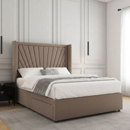 REGIONAL FURNISHINGS Mink Plush Velvet Divan Bed Set Upholstered 54Inch Headboard 2Drawersfootend & Mattress In Double King 4Ft 6Ft Sizes - thumbnail 3