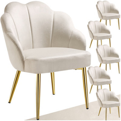 Tectake Set Of 6 Accent Chair Hellen - Velvet Cover, Padded, Extra-Wide Shell-Shaped Backrest  - Cream/gold