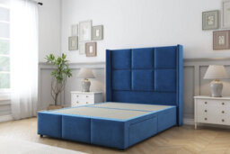 "Comfort Charlie Navy Plush Divan Bed Set No Drawers - 54"" Wingback & 12"" Footboard 4' Small Double" - thumbnail 3