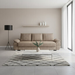 Benita Sofa Bed With Storage Extendable Sleeping Function Upholstered 3 Seater Sofa Multiple Fabric Options Beige