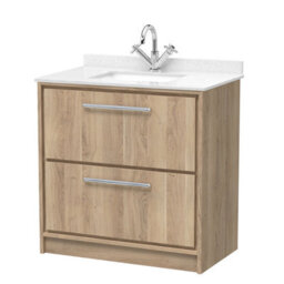 Hudson Reed Lille Floor Standing Two Drawer Contemporary Vanity Unit With Marble Top & Basin In Bleached Oak, 820 X 470mm - thumbnail 2