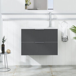 Royal Bathrooms Evora 700mm Graphite Grey Fluted Wall Hung Countertop Vanity Unit 2 Drawer With Milan Basin - thumbnail 1