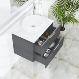 Royal Bathrooms Evora 700mm Graphite Grey Fluted Wall Hung Countertop Vanity Unit 2 Drawer With Milan Basin - thumbnail 3