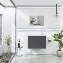 Royal Bathrooms Evora 700mm Graphite Grey Fluted Wall Hung Countertop Vanity Unit 2 Drawer With Milan Basin - thumbnail 2