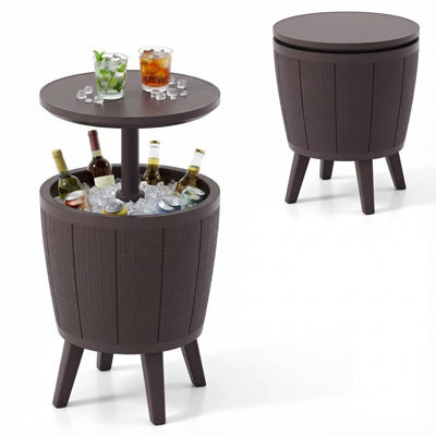 Gainoom Outdoor 38L Cool Brown Cocktail Bar Table All-Weather Resistant Hot Tub Side Table Wine Cooler - image 1