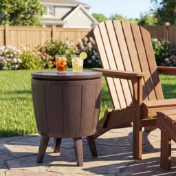 Gainoom Outdoor 38L Cool Brown Cocktail Bar Table All-Weather Resistant Hot Tub Side Table Wine Cooler - thumbnail 4