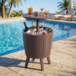 Gainoom Outdoor 38L Cool Brown Cocktail Bar Table All-Weather Resistant Hot Tub Side Table Wine Cooler - thumbnail 3