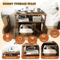 Cat Litter Box Cabinet With Double Doors Side Entry Storage Shelf - thumbnail 5
