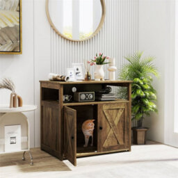 Cat Litter Box Cabinet With Double Doors Side Entry Storage Shelf - thumbnail 6