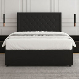 REGIONAL FURNISHINGS Divan Bed Set Black Plush Velvet Upholstered 24Inch Headboard & 2Drawers Sameside & No Mattress In 3Ft 4Ft 4Ft6 5Ft 6Ft Sizes - thumbnail 3