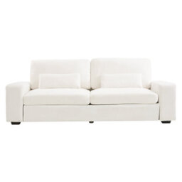 Living And Home 2-Seater White Chenille Upholstered Sofa With Pillows - thumbnail 2