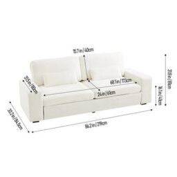 Living And Home 2-Seater White Chenille Upholstered Sofa With Pillows - thumbnail 5
